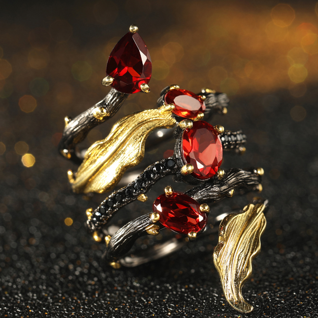 Fruit Of Youth - Sterling Silver Ring with inlaid Amethyst and Garnets