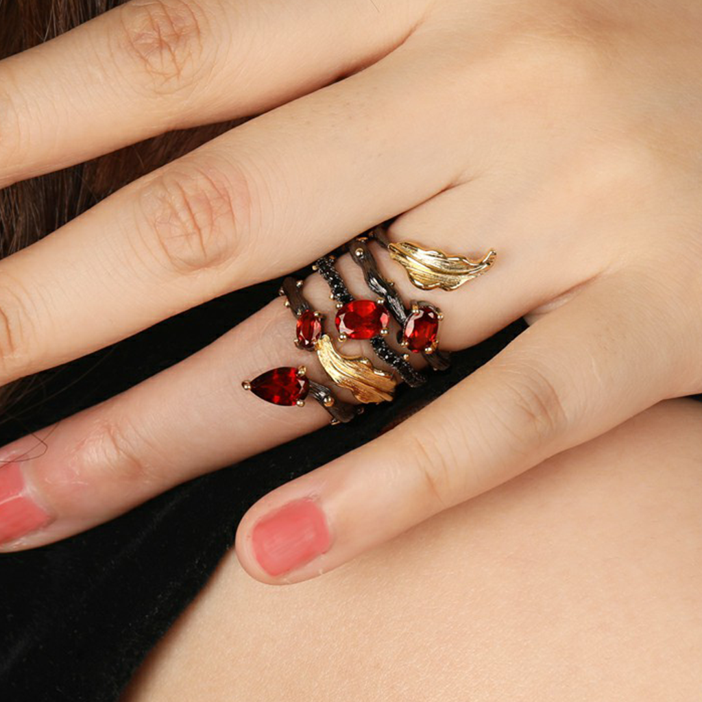 Fruit Of Youth - Sterling Silver Ring with inlaid Amethyst and Garnets