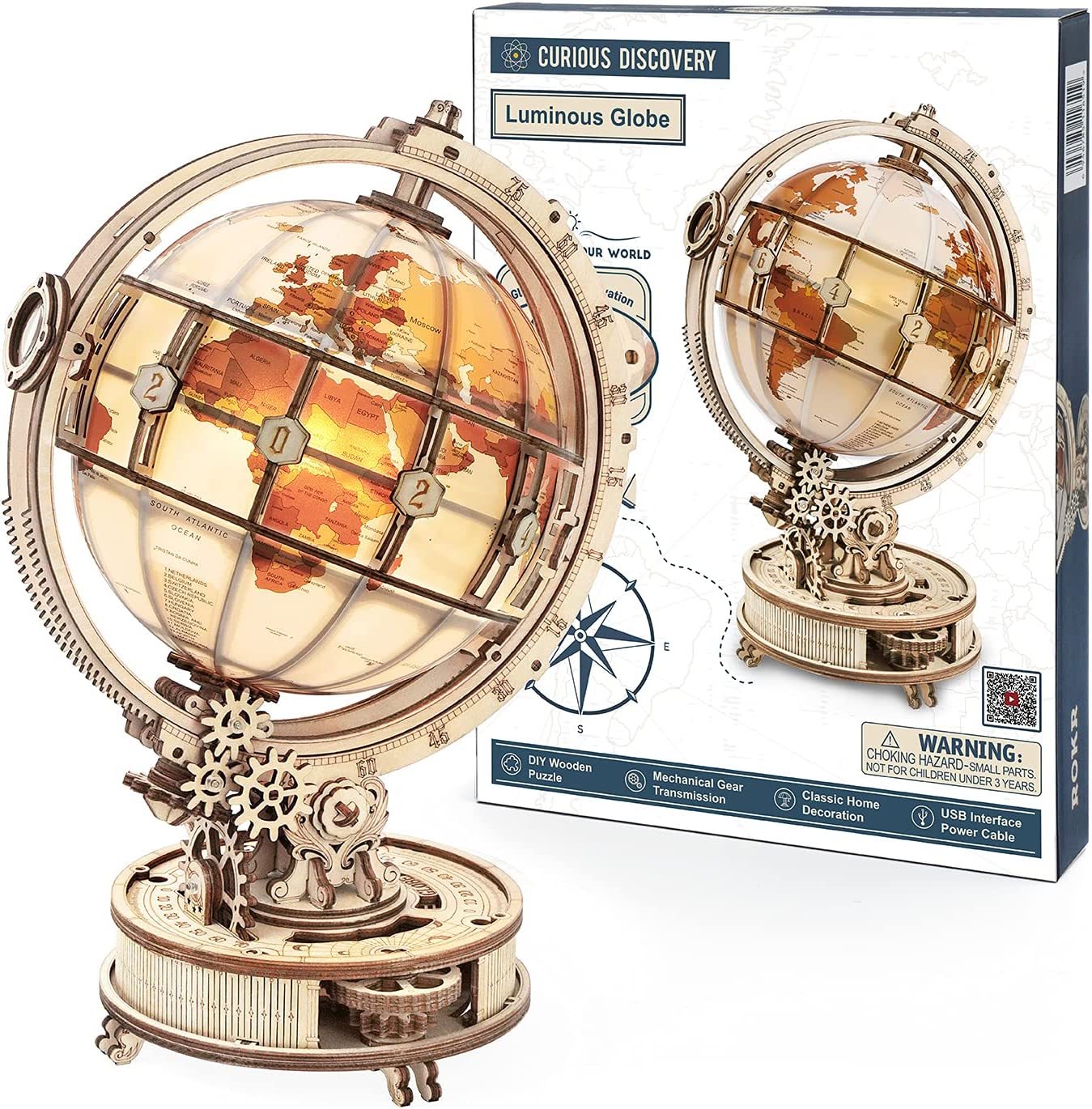 The Realm of Midgard - 3D Luminous 180 Piece Wooden Globe