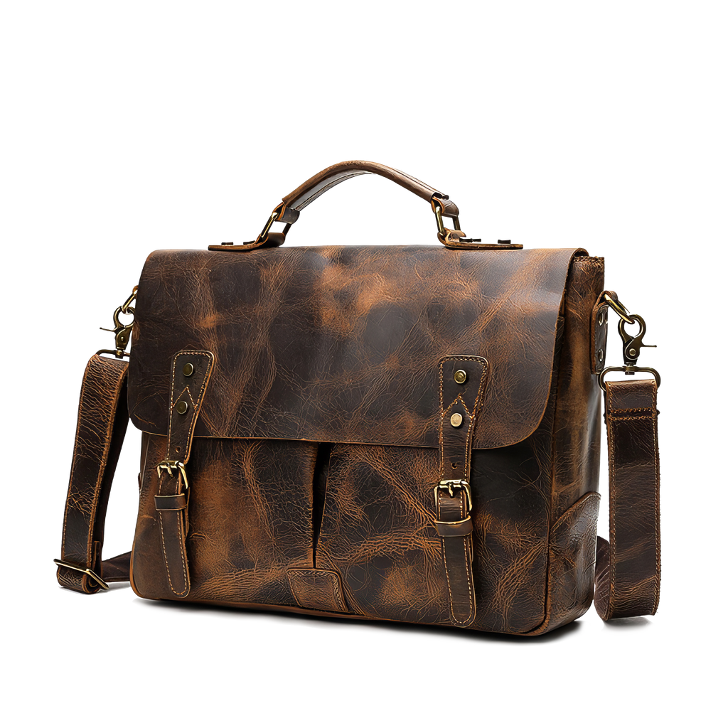 Hide Of Gullinbursti - Leather Briefcase Satchel