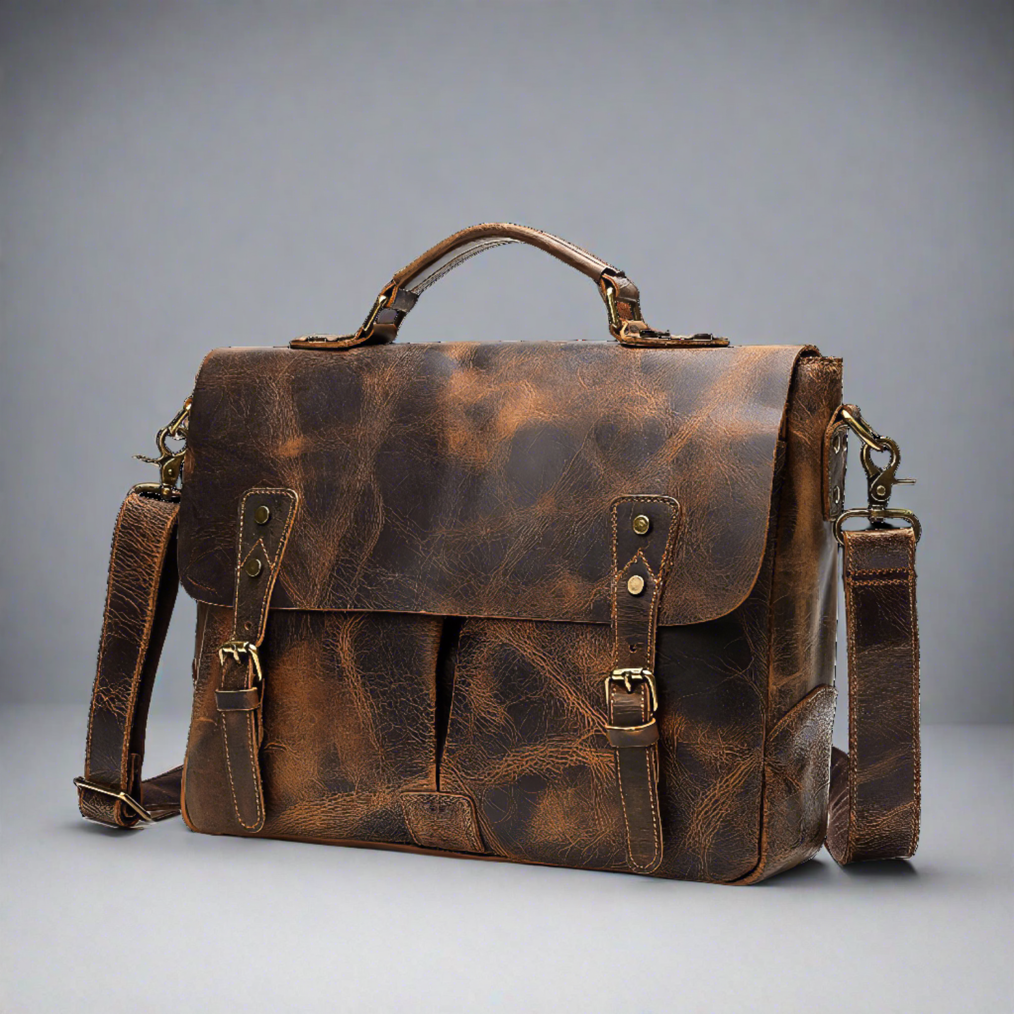 Hide Of Gullinbursti - Leather Briefcase Satchel
