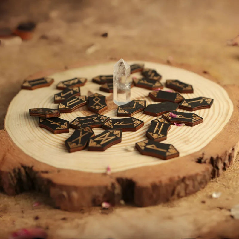 Foresight Of The Norns - 25 Piece Engraved Wooden Viking Rune Set